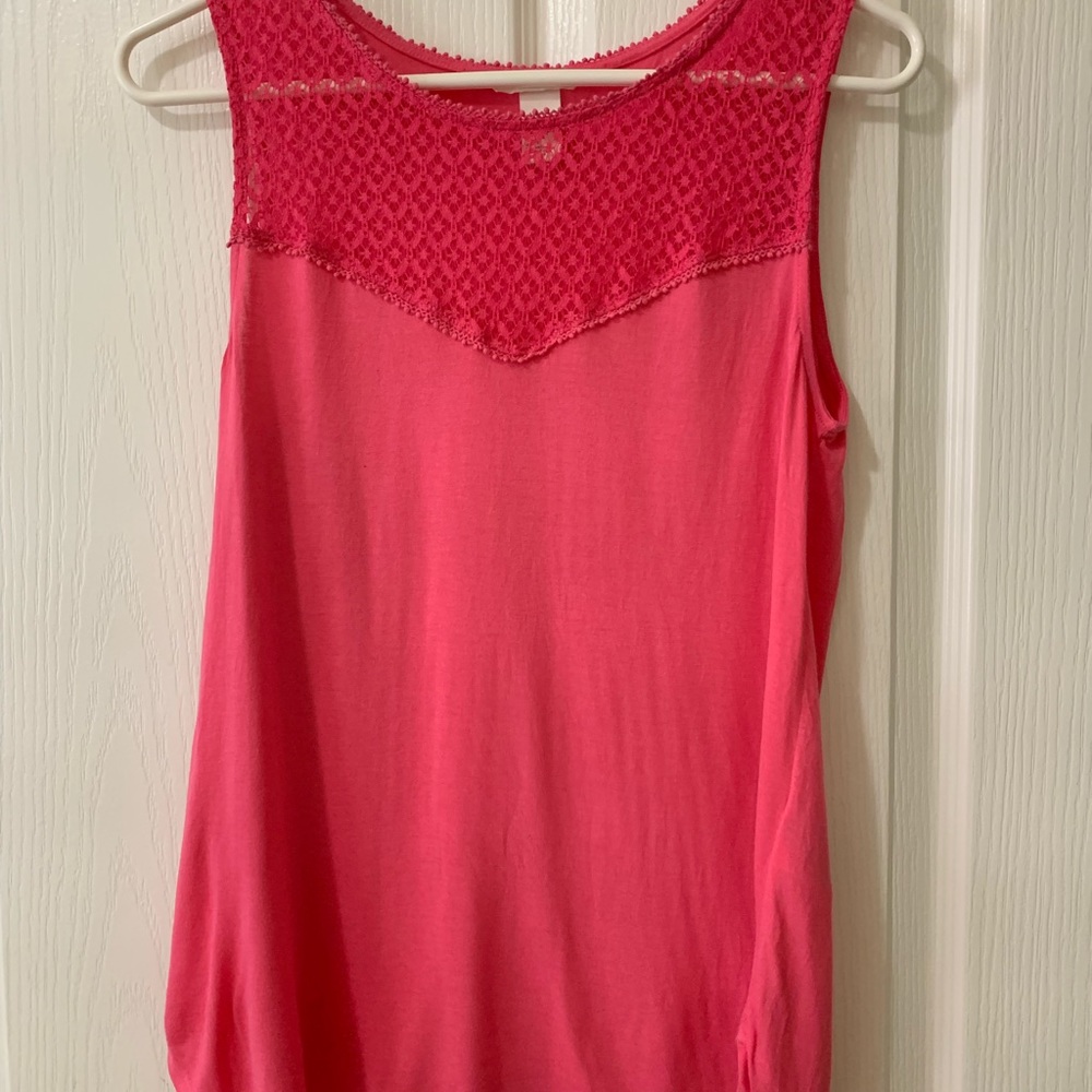 Hot Pink Tank with Lattice Detail